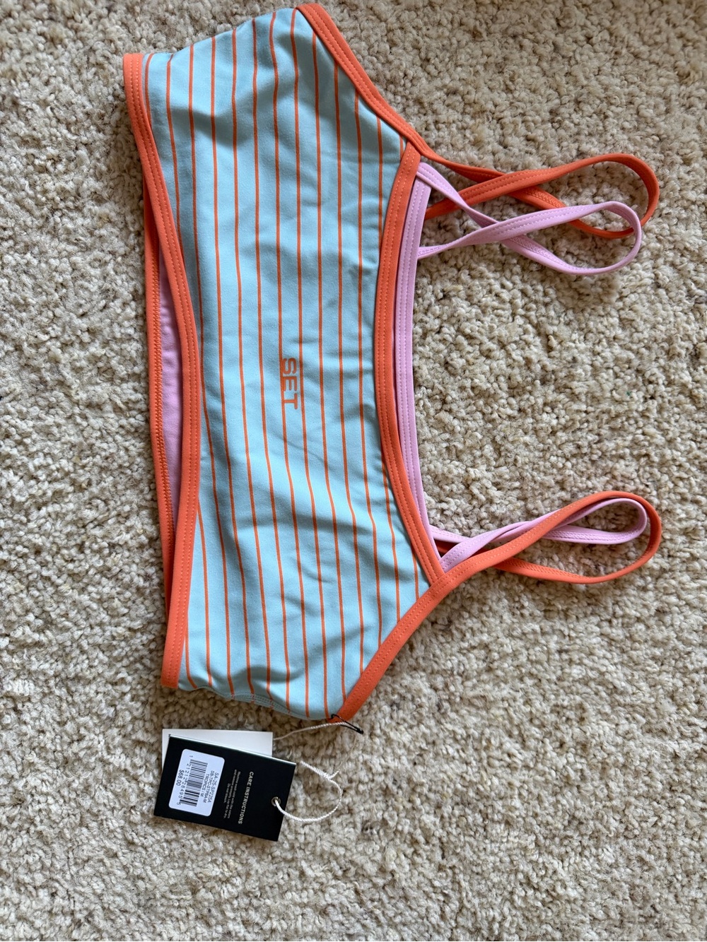 SET Active Striped Light Blue & Coral Sports Bralette - Picture 7 of 8